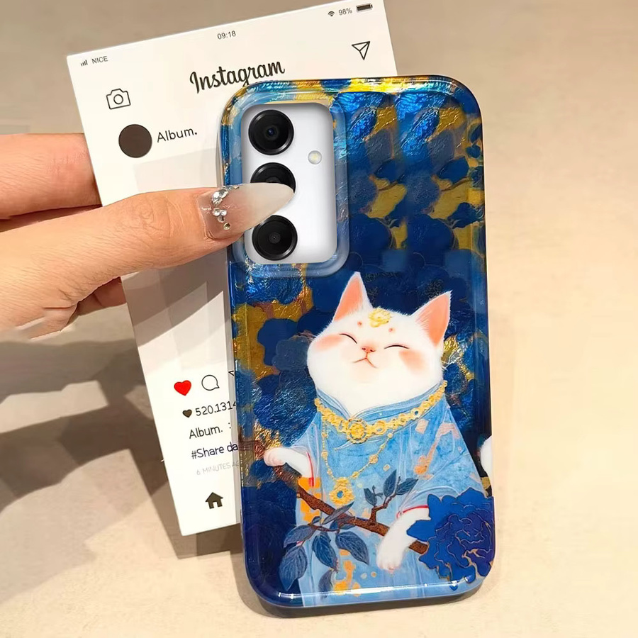 Handyhülle Lucky White Cat Vortex Textur für Samsung Galaxy A16 A26 A36 A56 A25 A35 A55 A14 A34 A54 A15 A13 A32 A12 in Weiß - Bild 2