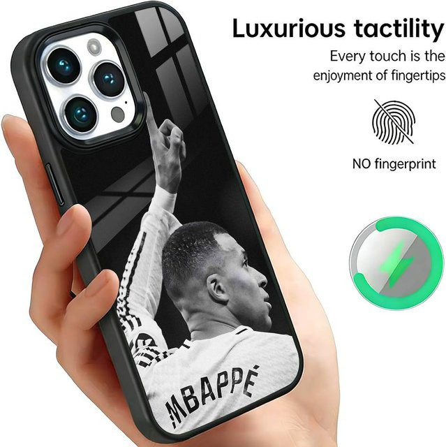 Handyhülle Kylian Mbappé Fußballstar für iPhone 17 16 15 14 13 12 11 Plus Pro Max mit magnetischem kabellosem Laden in Schwarz - Bild 1