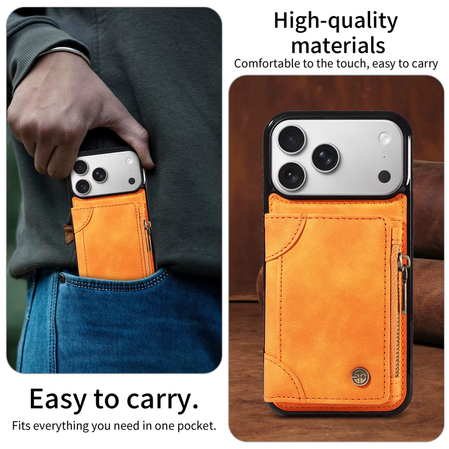 PU-Leder Handyhülle mit Ständer und Kartenfächern als Brieftasche für Samsung Galaxy S25 S24 S23 S22 Ultra A13 A15 A23 in Braun und Orange - Bild 5