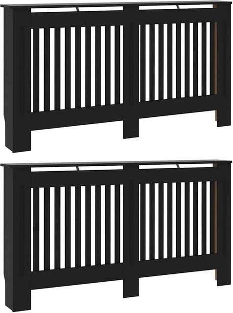 vidaXL Heizkörperabdeckung 2er-Set Schwarz mit vertikalem Latten-Design, B: 152 cm, T: 19 cm, H: 81,5 cm - Bild 1
