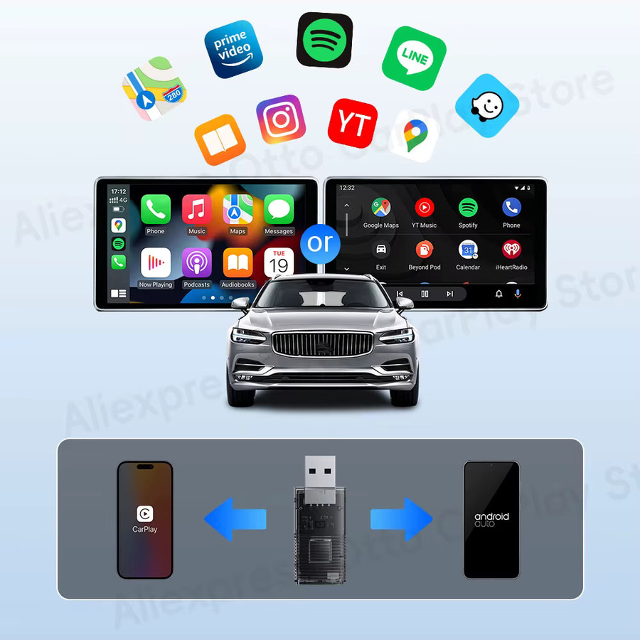 Ottocast Express Mini Kabelloser CarPlay und Android Auto Adapter 2-in-1 Dual-Band 5G Plug & Play Dongle für OEM kabelgebundene Fahrzeuge - Bild 3