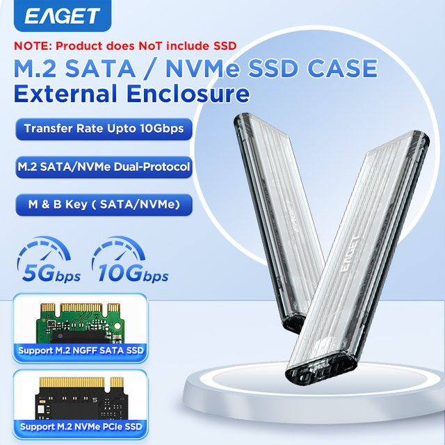 Eaget M.2 SATA NVMe SSD-Gehäuse mit 10 Gbit/s, externer Adapter für M- und B-Key, USB-C auf USB-A/C - Bild 1