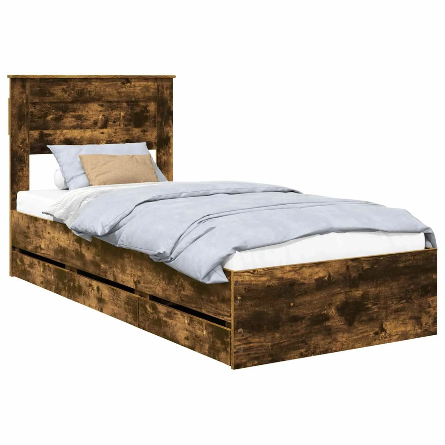 vidaXL Bettrahmen aus Holz in Raucheiche, Braun, B/T/H: 100 x 200 x 27,5 cm - Bild 2