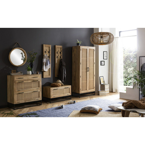 SIT Garderobenpaneel CANE aus Mangoholz und Rattan mit 4 Haken in Braun - Bild 1