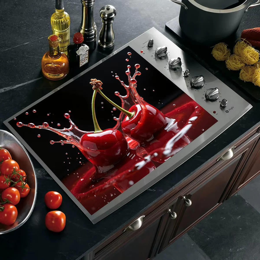 VIKAMA Kochfeldabdeckung Cherry Splash in Rot, hitzebeständig mit Kirschdesign für elektrische Kochfelder - Bild 4