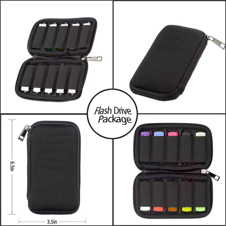 SZKOSTON USB-Laufwerk Tasche Organizer in Schwarz mit 10 Slots für USB-Sticks, SD-Karten und Kabelzubehör - Bild 6