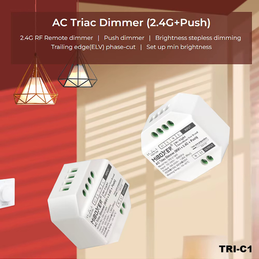 Miboxer TRI-C1 Triac Smart Dimmer Tuya Wireless RF + Push in Weiß - Bild 2