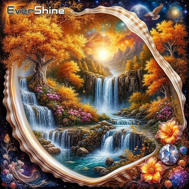 EverShine 5D Diamond Painting DIY Set Wasserfall-Landschaft mit Muschel-Motiv in Mehrfarbig - Bild 1