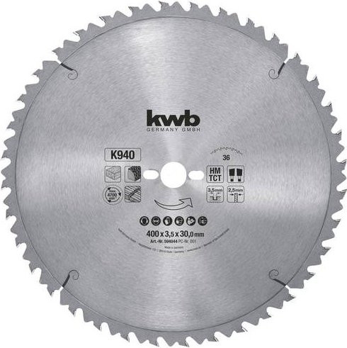Kwb Kreissägeblatt für Holz und Kunststoff, Carbide Tipped, Farbe: Silber, Durchmesser: 400 mm, Bohrung: 30 mm - Bild 1
