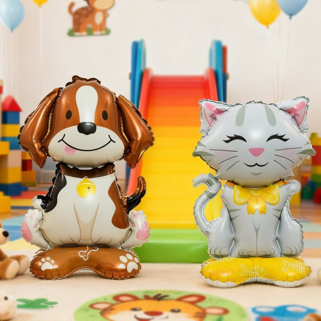 Tierballon mit Ständer, Cartoon-Hunde- und Katzen-Filmfiguren-Ballons, 1-teiliges Set - Bild 1