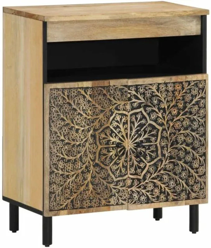 Beistellschrank aus Massivholz Mango von Vidaxl in Natur und Braun im Retro-Bohemian-Stil, B/T/H: 60 x 33 x 75 cm - Bild 1