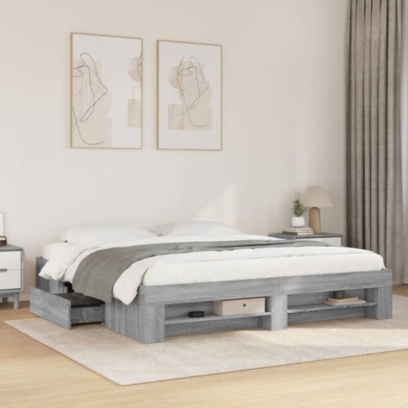 vidaxl Funktionsbett Bettgestell ohne Matratze aus Holzwerkstoff in Grau, B/T/H: 180 x 200 cm - Bild 1