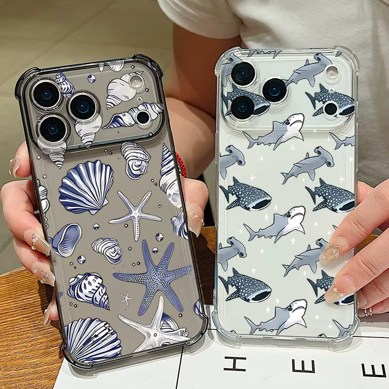 Stoßfeste Silikon Handyhülle mit Haifisch- und Schildkröten-Design für Apple iPhone 17e 17 Pro 16 15 Pro Max 14 13 12 Pro 11, transparent - Bild 1