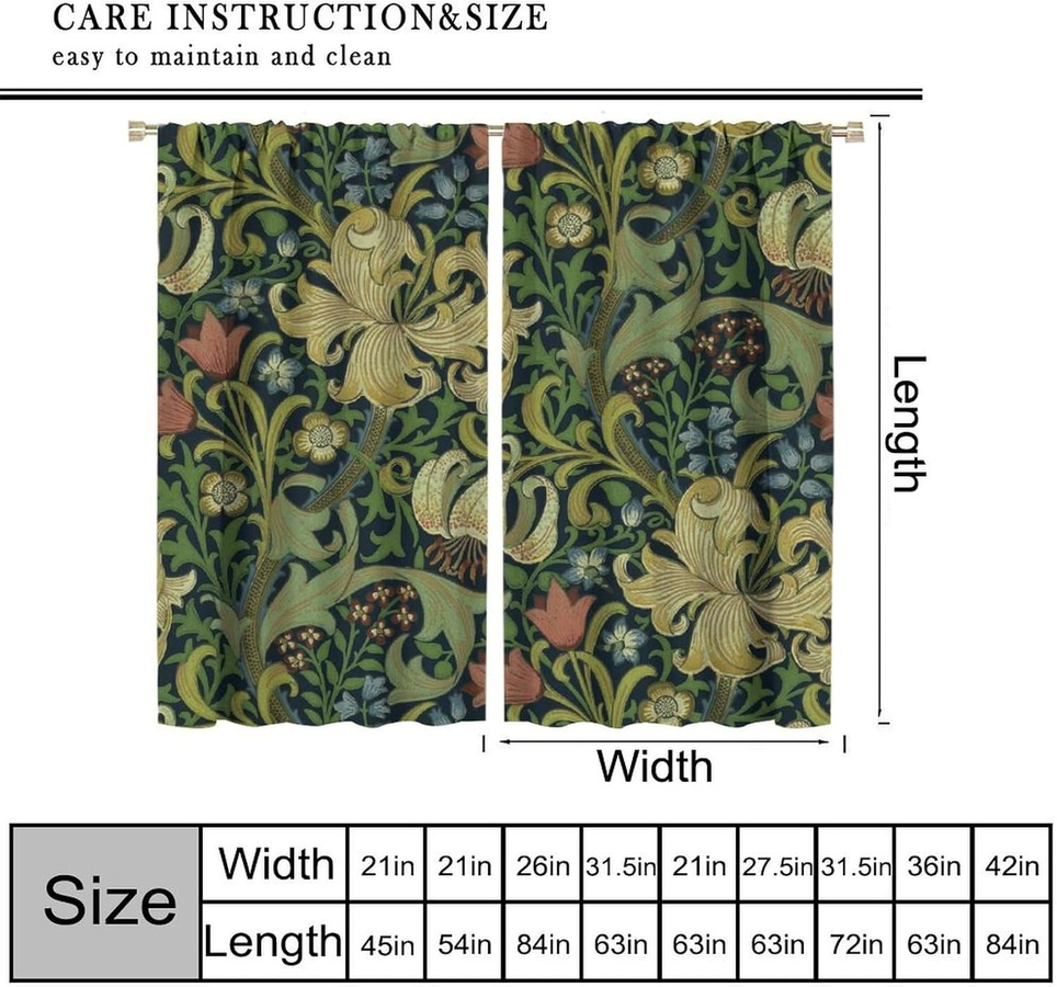 William Morris Vintage Verdunkelungsvorhänge mit Blumenmuster im Boho-Stil, 2er-Set, Breite: 200 cm, Höhe: 330 cm - Bild 4