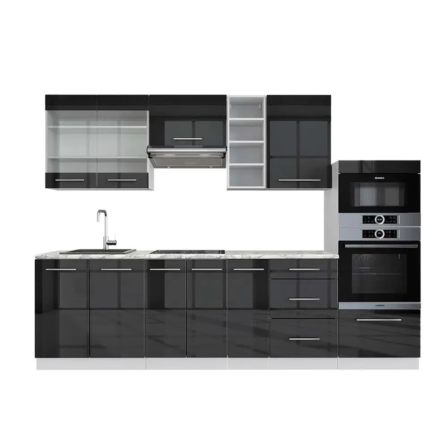 Vicco Fame-Line Küchenzeile Anthrazit Hochglanz und Weiß mit Marmor-Optik, B/T/H: 280 x 60 x 82 cm - Bild 2