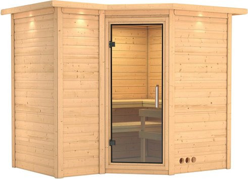 Karibu Sauna Riga 2 für 4 Personen aus Fichtenholz in Beige ohne Ofen B: 264 cm, T: 198 cm, H: 212 cm - Bild 1