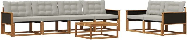 vidaXL Outdoor-Sofagarnitur aus Akazienholz und Textilene mit Kissen, 7-teiliges Set, Grau/Natur - Bild 1