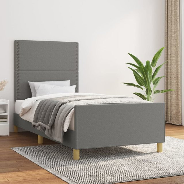 vidaXL Bettgestell mit Kopfteil aus Stoff in Dunkelgrau, B/T/H: 90 x 190 x 128 cm - Bild 2