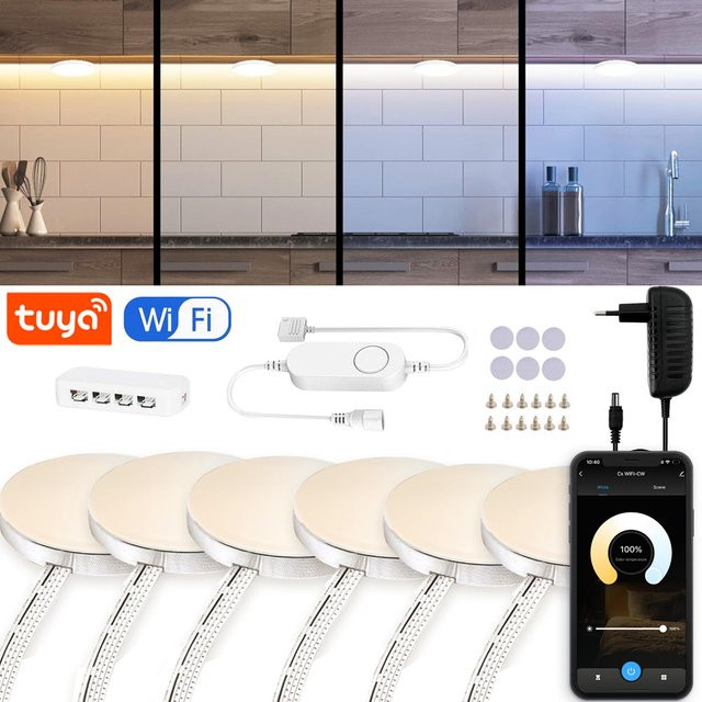 YSRSAI Tuya Wifi CCT Unterbauleuchte in Weiß, dimmbar, LED-Akzentbeleuchtung für Küchenarbeitsplatten und Möbel, kompatibel mit Alexa und Google Home, DC12V - Bild 1