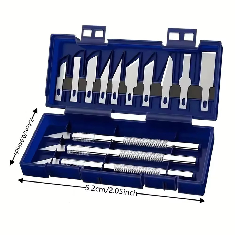 13-teiliges Präzisions-Schnitzmesser-Set aus Edelstahl in Silber für Reparaturen und feine Schneidearbeiten - Bild 2