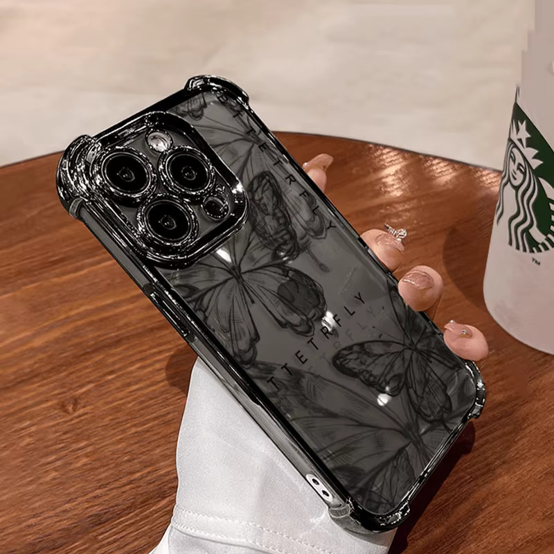 Schwarze Handyhülle mit Schmetterlings-Design für Samsung Galaxy S25 S24 S23 S22 S21 S20 FE Note20 Plus Ultra mit Airbag-Schutz - Bild 2