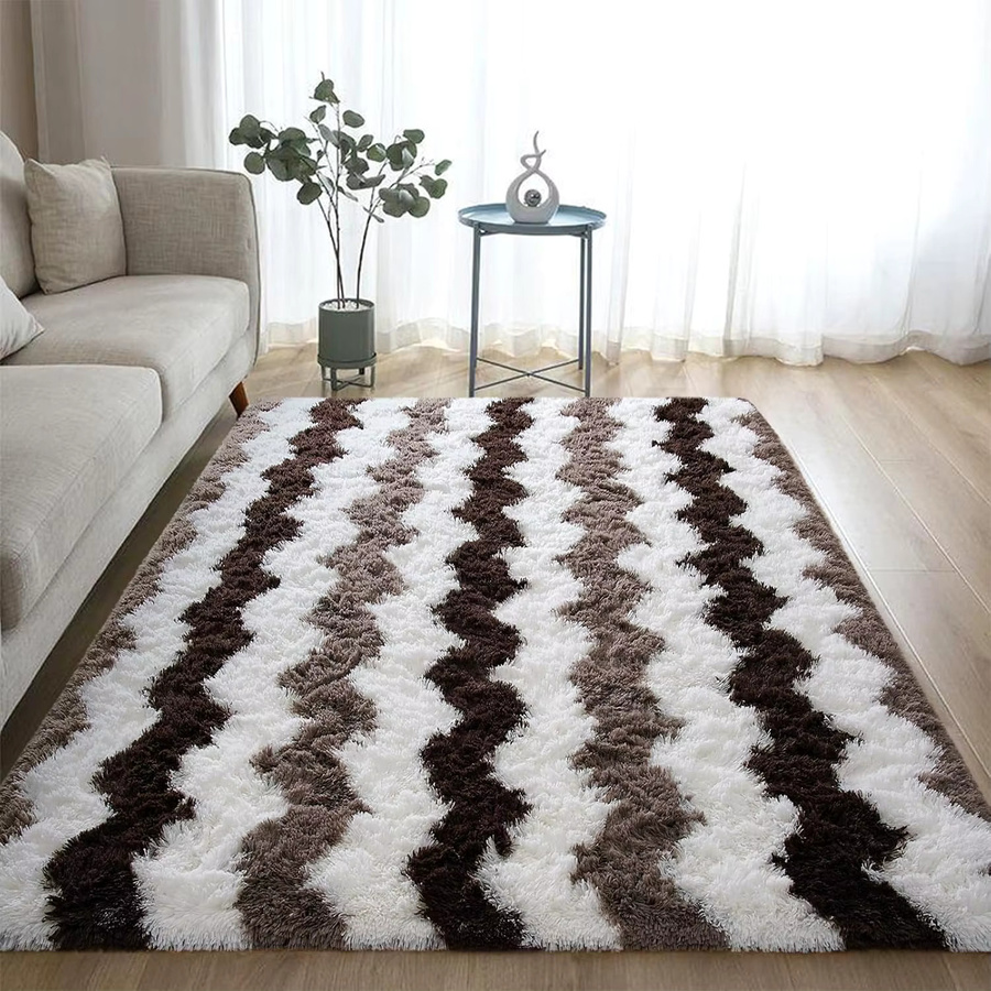 VIKAMA Flauschiger Teppich in Wellenform, modern und rutschfest, mehrfarbig, rechteckig - Bild 6
