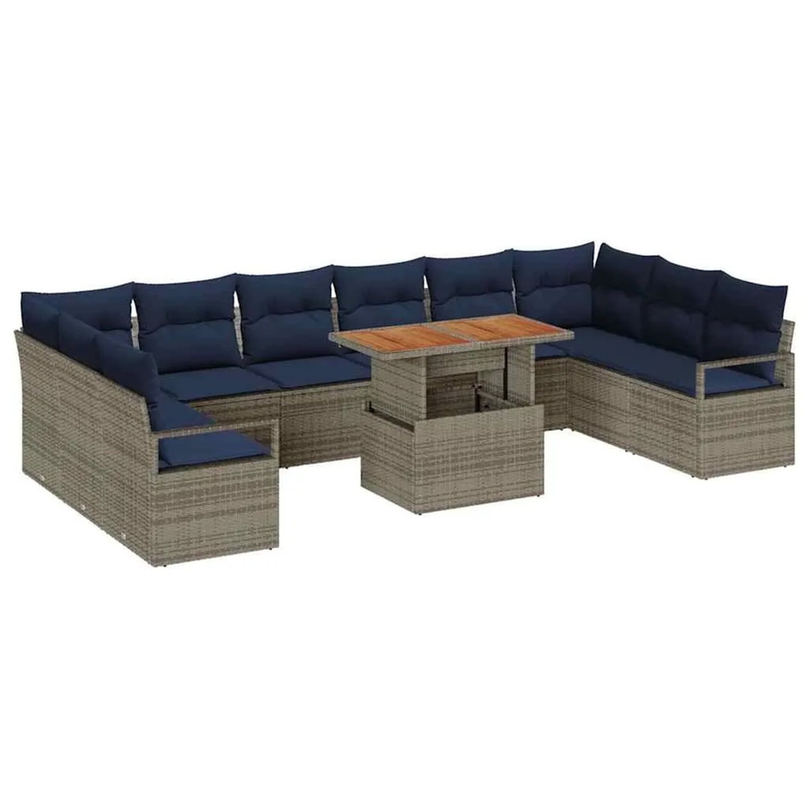 vidaXL Garten Essgruppe aus Poly-Rattan und Akazienholz mit 11 Teilen in Grau und Marineblau - Bild 2