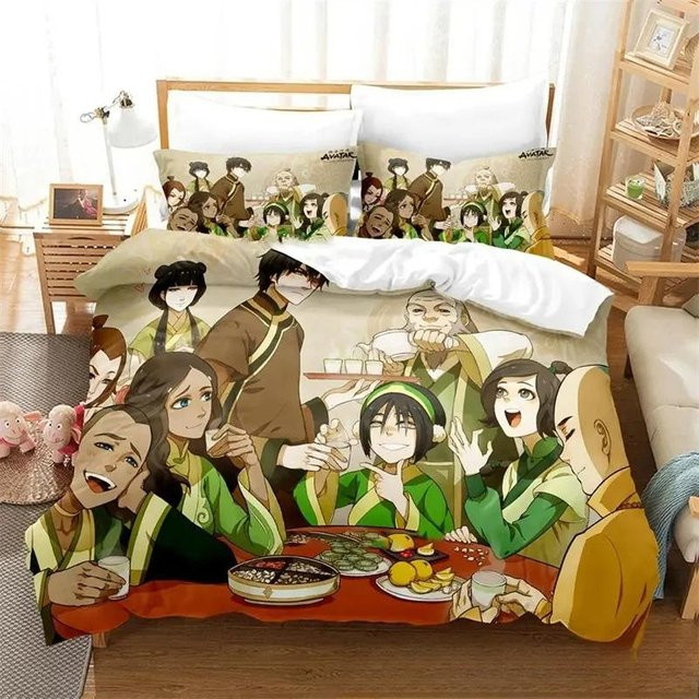 Bettwäsche-Set mit Cartoon Avatar Airbender Motiv für Erwachsene und Kinder, bestehend aus Bettbezug und Kissenbezug, Mehrfarbig, B/H: 210 x 210 cm - Bild 1