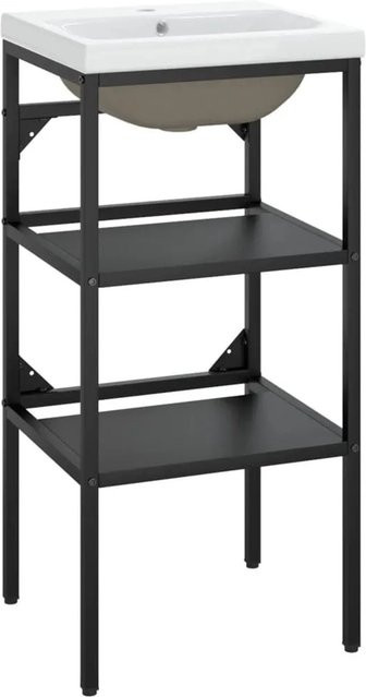 vidaXL Badezimmer-Waschtischgestell mit Waschbecken in Schwarz und Weiß aus Metall im modernen Design - Bild 1