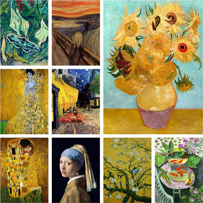 NUOYING Diamant-Malerei-Set mit Motiven von Salvador Dali, Van Gogh und Gustav Klimt, Mosaik-Kreuzstich-Stickerei für deine Heimdekoration, mehrfarbig, rund, Durchmesser: 25 cm - Bild 1