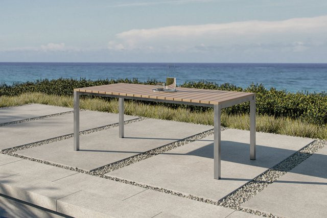 OUTFLEXX FSC Tisch aus Edelstahl und Teakholz in Silber und Braun, B/T: 200 x 90 cm, witterungsbeständig und FSC-zertifiziert - Bild 1