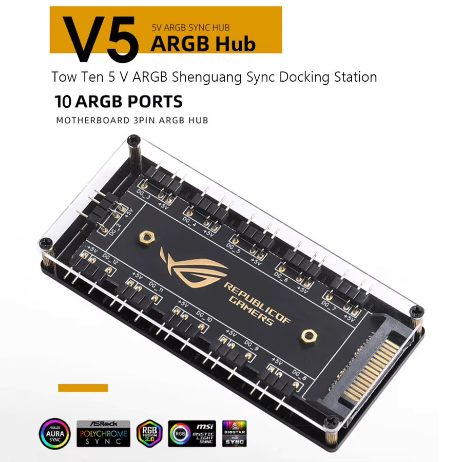 Asus AURA SYNC ARGB RGBW Kabel Splitter Hub mit 3 Pin 5V und SATA Power für LED Streifen und PC Lüfter in Schwarz - Bild 3