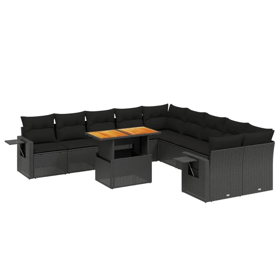 vidaXL 11-teilige Garten-Sofagarnitur aus Poly-Rattan und Akazienholz in Schwarz mit Kissen - Bild 2