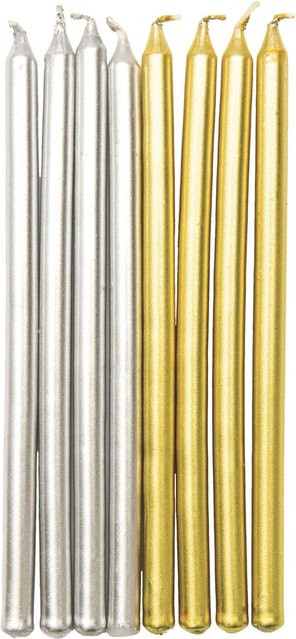 Rico Design Stabkerzen aus Paraffin Wachs in Gold/Silber, Höhe: 12 cm - Bild 1