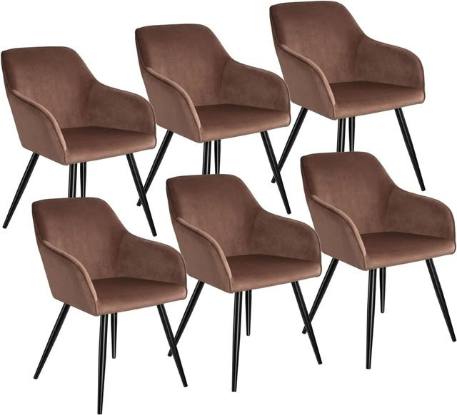 tectake Esszimmerstuhl Marilyn 6er Set gepolstert in Samtoptik mit Stahlbeinen Braun Schwarz B/T/H: 58 x 62 x 82 cm - Bild 2