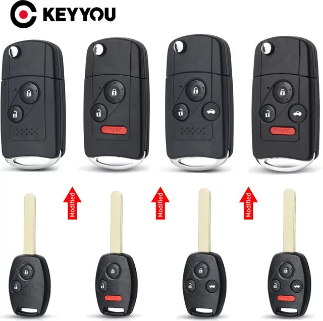KEYYOU Ersatz Gehäuse für Honda Fit CRV Civic Insight Ridgeline HRV Jazz Accord 2003-2013, Remote Key Shell Fob mit 2/3/4 Tasten, Schwarz - Bild 1