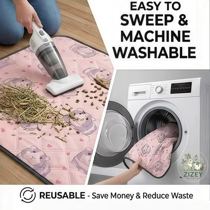 Wasserdichte und wiederverwendbare Kleintier-Käfigmatte als saugfähige Urinunterlage für Kaninchen und Hamster in Pink - Bild 6