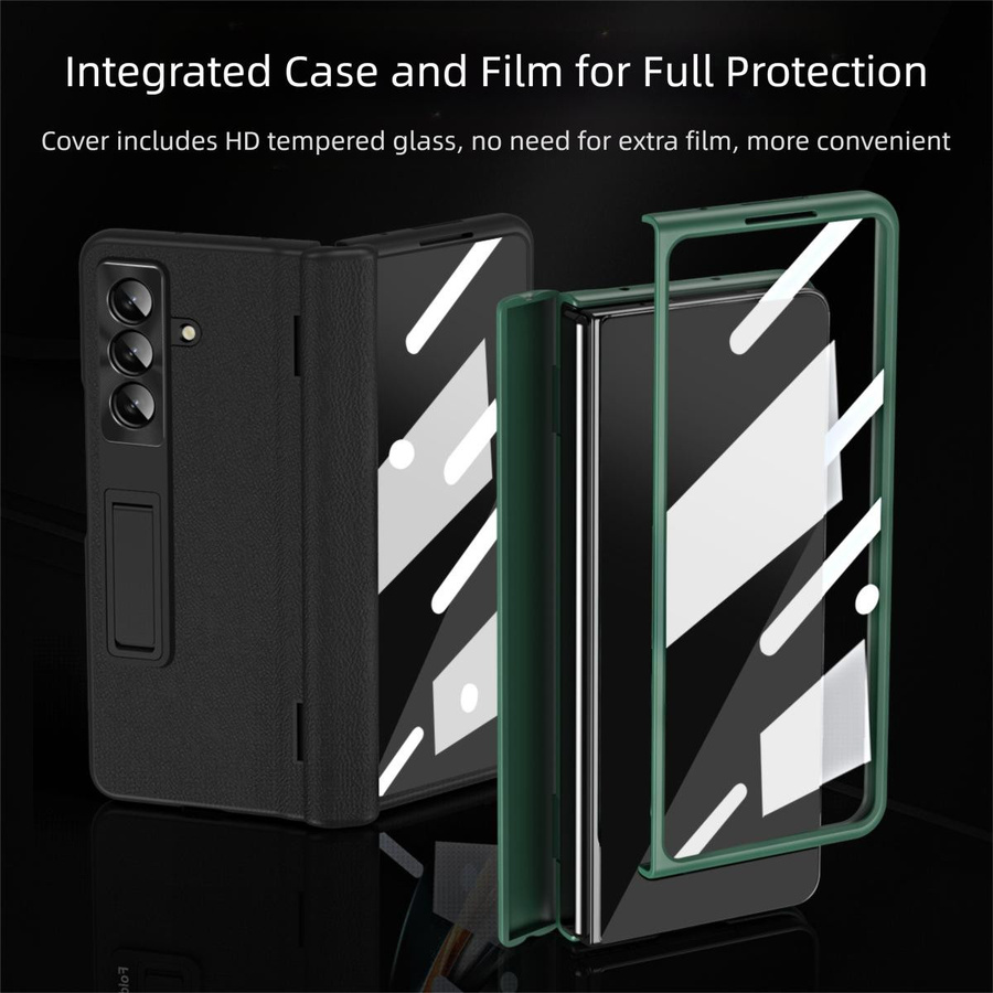 Leder Handyhülle für Samsung Galaxy Z Fold 7 6 5 4 3 mit magnetischem Scharnierständer und Spiegelfolie - Bild 2