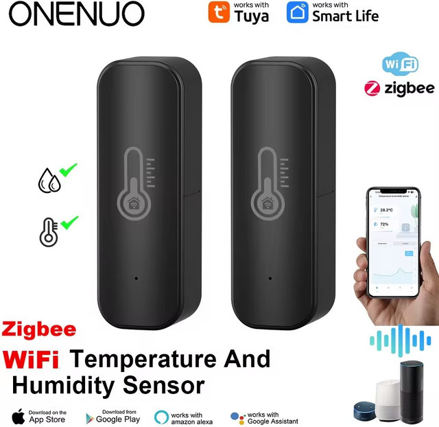 Tuya Smart Temperatur und Feuchtigkeit Sensor Hygrometer mit WiFi und Zigbee, Schwarz, App-Steuerung kompatibel mit Alexa und Google Home - Bild 1