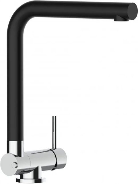 VIZIO Küchenarmatur für Vorfenster in Schwarz Granit mit 360 Grad schwenkbarem L-Auslauf und verchromtem Design - Bild 1