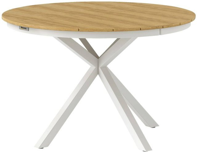 Runder Outsunny Gartentisch aus Aluminium mit Lattendesign in Teak-Optik, Durchmesser: 118 cm, Höhe: 74 cm - Bild 1