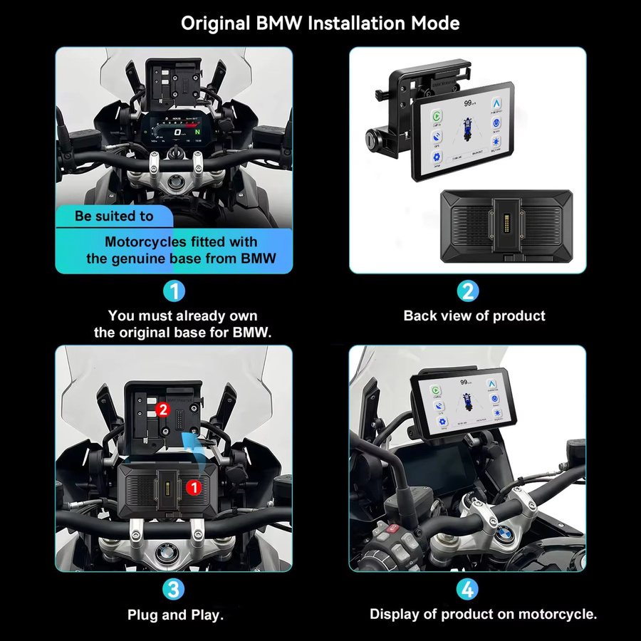 IMIAOYU B7 Carplay Motorrad-Navigator mit 7 Zoll Display für BMW XR M1000 R1200GS R1250GS S1000XR R1300GS, Android Auto und GPS, Schwarz - Bild 2