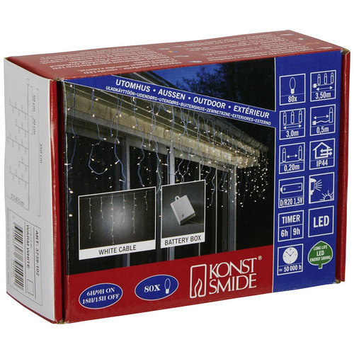Konstsmide LED-Lichtervorhang Eisregen Warmweiß für Außenbereich mit 80 LED und Batteriebetrieb, B x H: 300 x 87,5 cm - Bild 3
