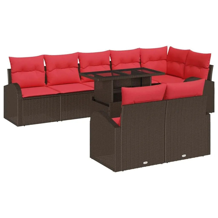 vidaXL Gartensofa-Set aus Poly-Rattan mit integriertem Kissen-Speicher und Polsterkissen in Braun und Rot - Bild 2
