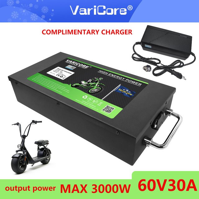VariCore Lithium-Akku 60V 30Ah für City Coco mit 18650 Zellen, wasserdicht, inklusive BMS und 67,2V-Ladegerät, Schwarz - Bild 1