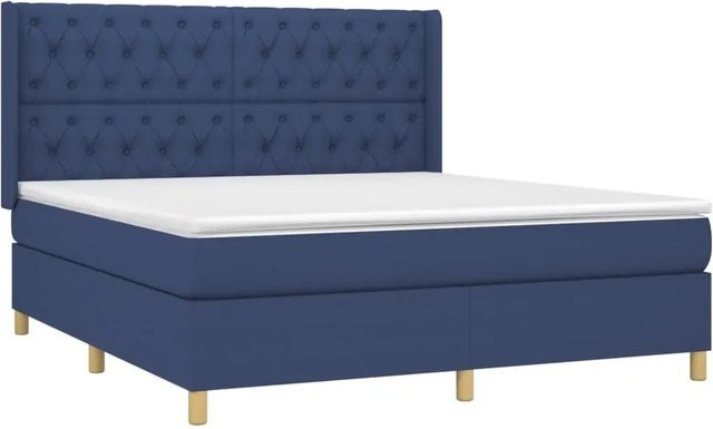 vidaXL Boxspringbett Hybrid mit Matratze und LED-Beleuchtung in Blau und Weiß, B/T/H: 160 x 200 cm - Bild 1