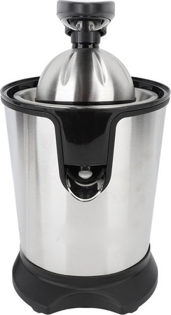Aimo Elektrische Zitruspresse aus Edelstahl in Silber mit 180W und Fruchtfleischabscheider für Orangen, Zitronen, Limetten und Grapefruit