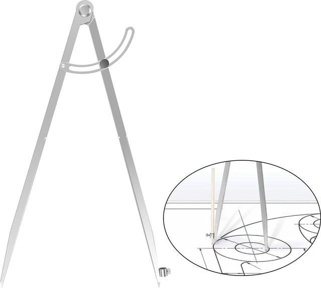 Metall-Zeichenzirkel für Holzbearbeitung und Geometrie in Silber mit Stifthalter und verriegelbarem Flügel - Bild 1