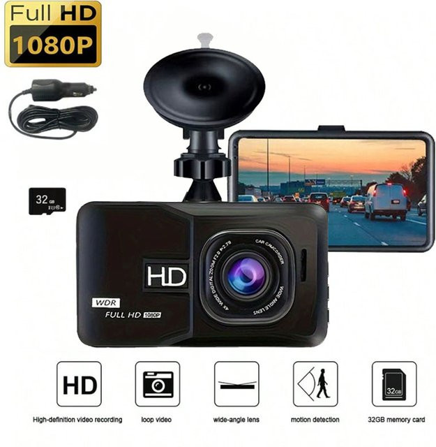 KVANNO Dashcam Full HD 1080P mit Ultraweitwinkel, Nachtsicht und G-Sensor in Schwarz - Bild 1