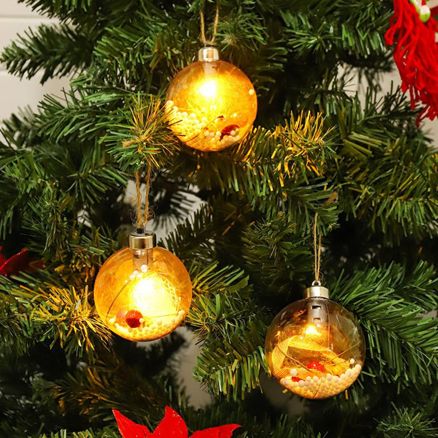 KONNWEI Weihnachtskugeln mit LED-Licht, runde transparente Anhänger aus Jute für deinen Weihnachtsbaumschmuck - Bild 5